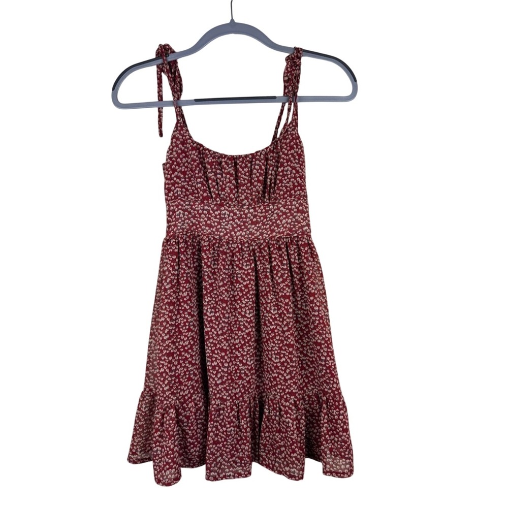 Princess Polly Red Floral Smocked Mini Dress Adjustable‎ Tie Shoulder Beach Vibe - Picture 3 of 11